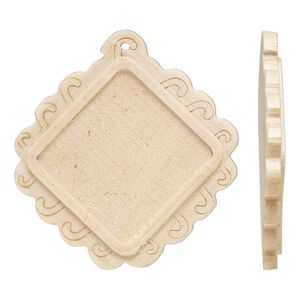 Focal, Japanese pagoda wood (natural), tan, 46x44mm single-sided top-drilled diamond with 25mm non-calibrated square glue-in setting. Sold per pkg of 8.