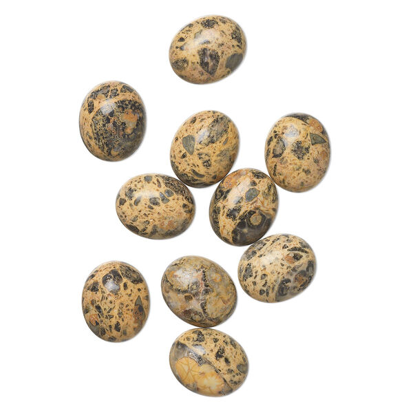 Cabochon, leopardskin jasper (natural), 12x10mm calibrated oval, B grade, Mohs hardness 6-1/2 to 7. Sold per pkg of 10. image number 0