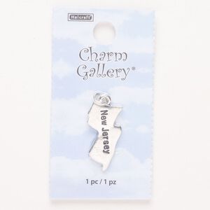 Charm, steel and enamel, pkg/1, silver finish and black, 25x12mm with "New Jersey."