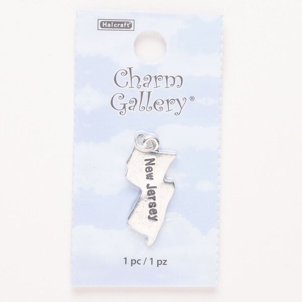 Charm, steel and enamel, pkg/1, silver finish and black, 25x12mm with "New Jersey." image number 0