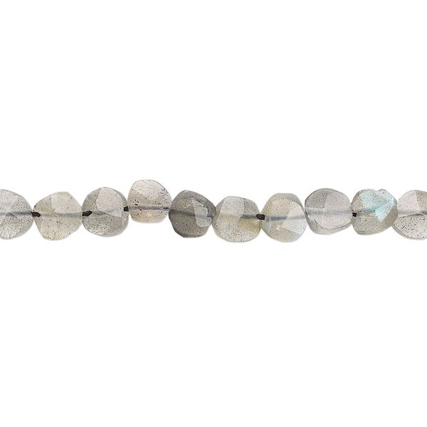 Labradorite 1pkg1, hand-cut faceted flat round bead natural 8 inch 4-6mm image number 0