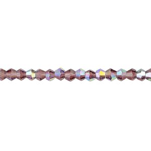 Bead 1pk transparent amethyst purple AB, Celestial Crystal® 4mm bicone 15.5-16 inch