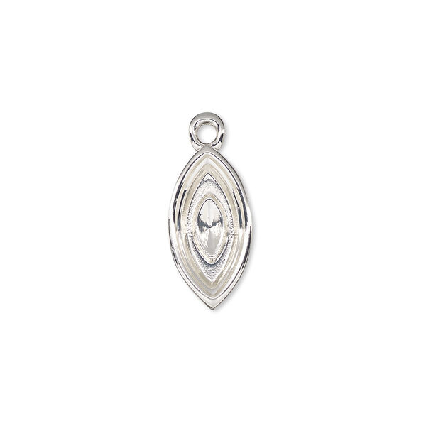 Drop, Almost Instant Jewelry®, silver-plated "pewter" (zinc-based alloy), 17x9mm marquise with 15x7mm navette setting. Sold per pkg of 2. image number 0