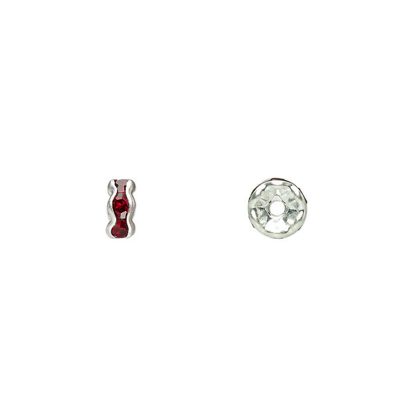 Bead, glass rhinestone and silver-plated brass, garnet red, 5x2mm rondelle. Sold per pkg of 10. image number 0