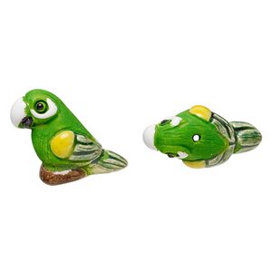 Bead, glazed ceramic, multicolored, 20x14mm hand-painted parrot. Sold per pkg of 2.