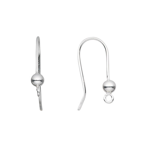 Ear wire, sterling silver, 20mm fishhook with 4mm ball and open loop, 20 gauge. Sold per pair. image number 0