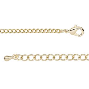 Chain 1pkg1 curb, 2.2mm / lobster claw clasp, gold-finished steel / brass 18 inch