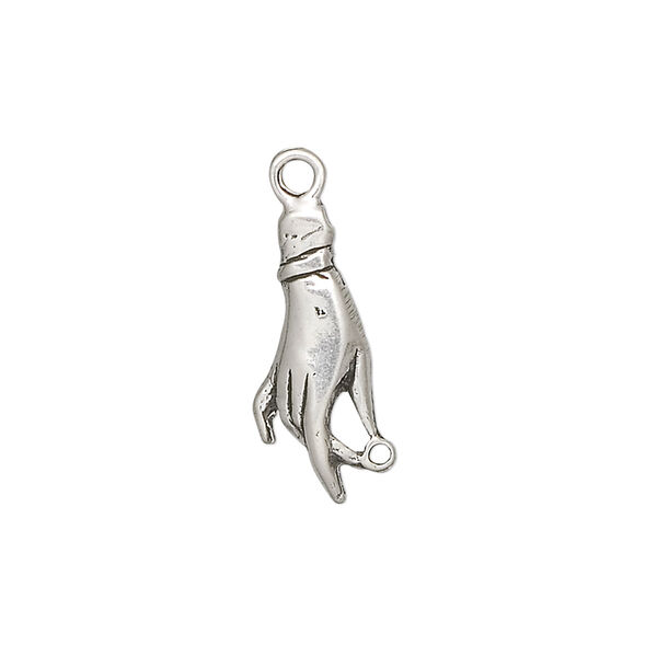 Charm, antiqued sterling silver, 19x8mm hand with loop. Sold individually. image number 0
