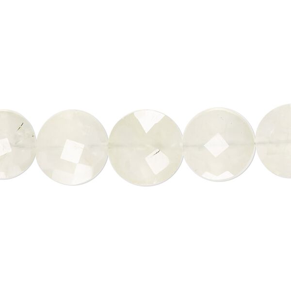 Prehnite 1pkg1, hand-cut faceted puffed flat round bead natural 8 inch 10-12mm image number 0