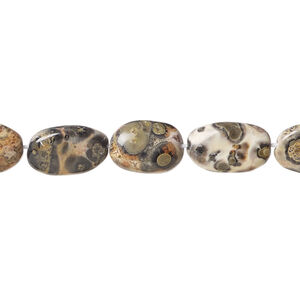 Leopardskin jasper 1pkg1, hand-cut puffed oval bead natural, 13 inch 9x7mm-13x9mm