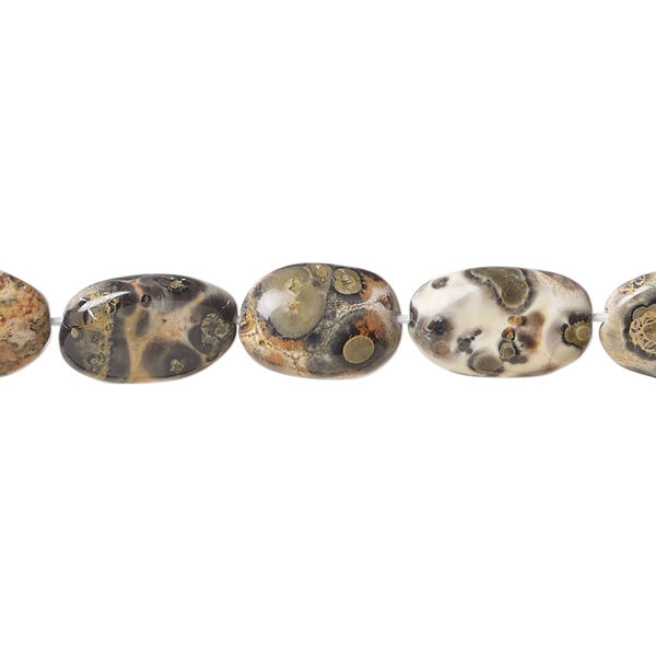 Leopardskin jasper 1pkg1, hand-cut puffed oval bead natural, 13 inch 9x7mm-13x9mm image number 0