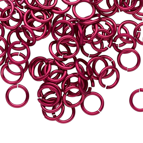 Jump ring, anodized tempered aluminum, red, 8mm round, 5.6mm inside diameter, 17 gauge. Sold per pkg of 100. image number 0