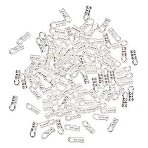 Crimp end 1pkg100 silver-plated, 5.5x3.5mm tube / loop / 2mm inside diameter, brass