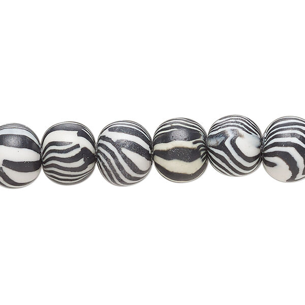 Bead, polymer clay, opaque zebra, 8mm round. Sold per 16-inch strand. image number 0