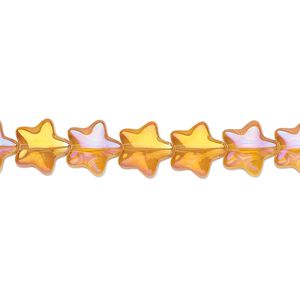 Bead, pressed glass, translucent orange AB, 8mm star. Sold per 15-1/2" to 16" strand.