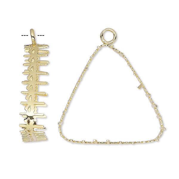Drop, gold-finished brass, 25.5x25.5x25.5mm triangle with open back and decorative trim, 23x23x23mm triangle bezel. Sold per pkg of 4. image number 0