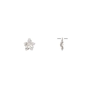 Drop, sterling silver, 11x10mm flower with 2mm peg, fits 4-5mm half-drilled bead. Sold individually.