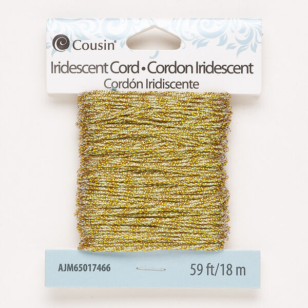 Cord, nylon, iridescent gold, 1mm round. Sold per 59-foot pkg. image number 0