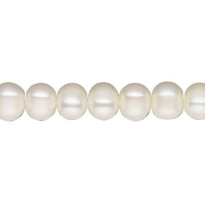 Pearl, cultured freshwater (bleached), white, 6mm semi-round, C- grade, Mohs hardness 2-1/2 to 4. Sold per 15-1/2" to 16" strand.
