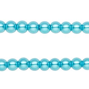 Bead, glass pearl, electric blue, 6mm round. Sold per pkg of (2) 15-inch strands, approximately 140 beads.