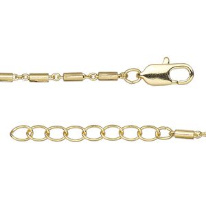 Chain 1pkg1 oval & round, 2mm / 2mm tube / lobster claw clasp, gold-finished brass 16 inch