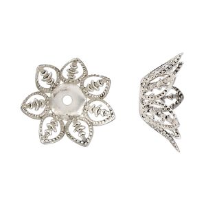 Bead cap, antique silver-finished steel, 20.5x8mm leaves, fits 14-16mm round bead. Sold per pkg of 20.