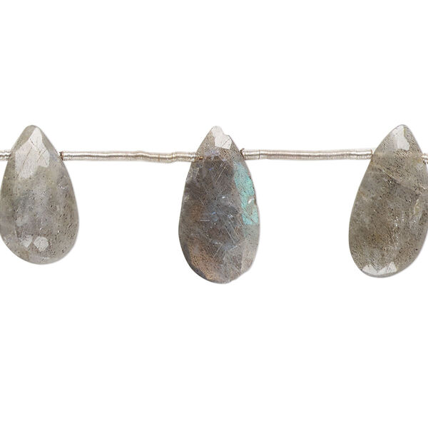 Labradorite 1pkg9, hand-cut top-drilled faceted puffed teardrop bead natural B grade, 13x7mm-18x8mm image number 0