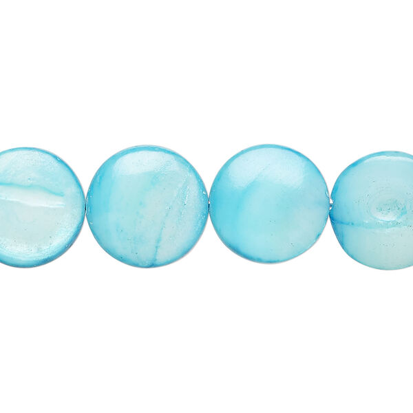 Mother-of-pearl shell 1pkg1, puffed flat round bead 15 inch sky blue 12-13mm image number 0