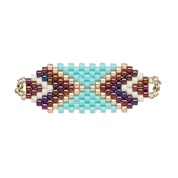 Focal, Creative Touch, glass, turquoise blue / copper / white, 30x12mm double-sided oval. Sold individually. image number 0