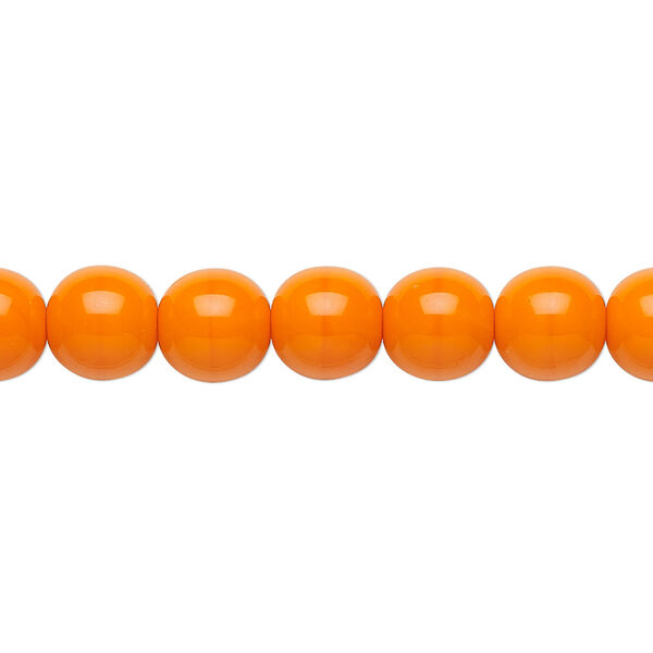 Bead, Preciosa, Czech glass druk, opaque bright orange, 8mm round. Sold per 15-1/2" to 16" strand. image number 0