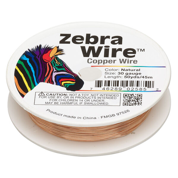 Wire, Zebra Wire™, natural copper, round, 30 gauge. Sold per 50-yard spool. image number 0