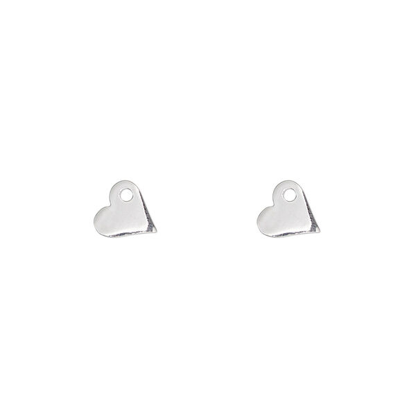 Charm, sterling silver, 6.5mm flat heart. Sold per pkg of 2. image number 0