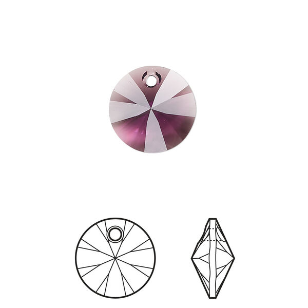Drop 12pk amethyst, Crystal Passions® 12mm pendant mini disk 6428 image number 0