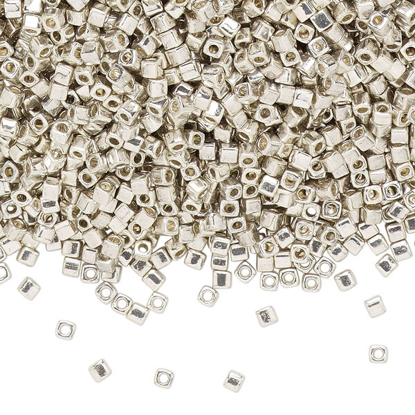 Seed bead, Miyuki, glass, pkg/250g, 1.8mm square, opaque galvanized silver, (SB-1051). image number 0