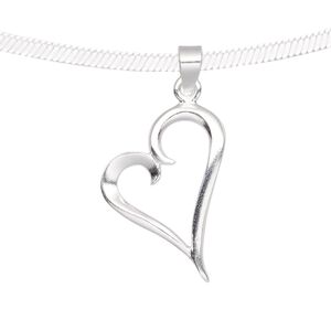 Pendant, sterling silver, 25x16mm fancy open heart. Sold individually.