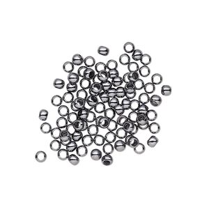 Crimp, gunmetal-plated brass, 2.5mm round, 1.5mm inside diameter. Sold per pkg of 100.