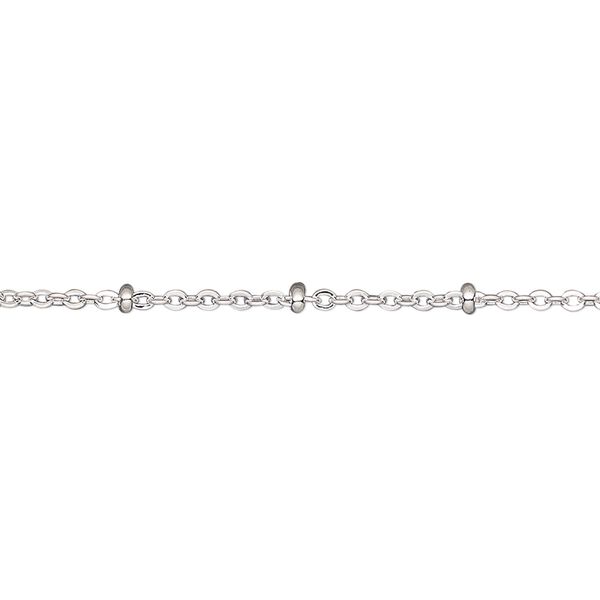 Chain, silver-plated brass, 1.5mm cable and 2x1mm rondelle. Sold per pkg of 5 feet. image number 0