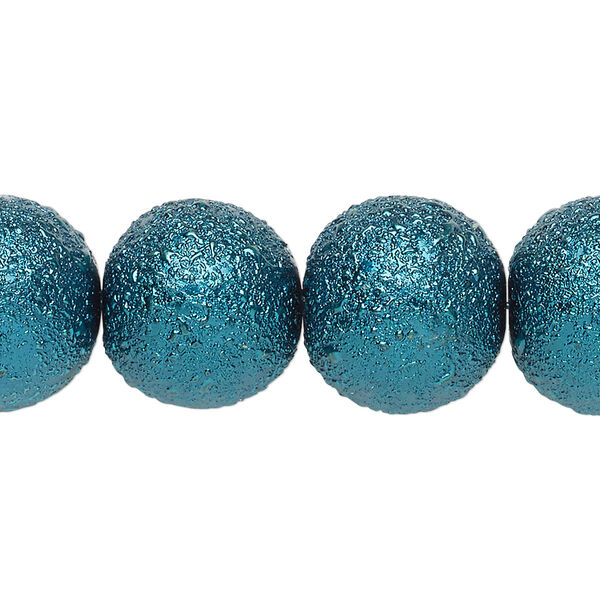 Bead, glass, opaque teal, 16mm textured round. Sold per 15-1/2" to 16" strand. image number 0
