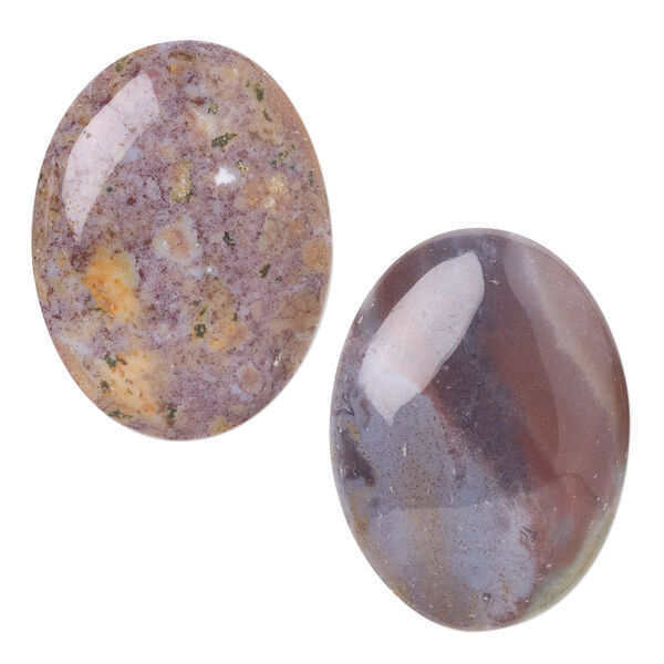 Cabochon, multi-agate (natural), 40x30mm hand-cut non-calibrated oval, B grade, Mohs hardness 6-1/2 to 7. Sold per pkg of 2. image number 0