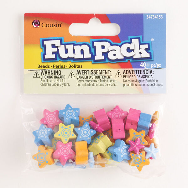 Bead mix, wood (dyed), pkg/40, 11-16mm star with circle and dots design, pink / orange / yellow. image number 0