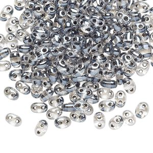 Seed bead, Preciosa Twin™ Czech glass, pkg/250g, 5x2.5mm oval, transparent grey terra color-lined clear, (38649).