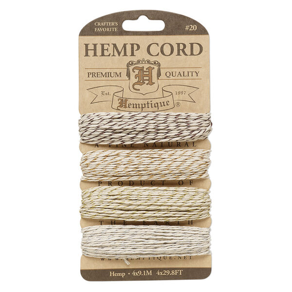 Cord, Hemptique®, polished hemp, assorted colors, 1mm diameter, 10-pound test. Sold per pkg of (4) 30-foot sections. image number 0