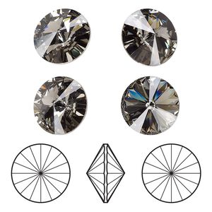 Chaton 4pk black diamond foil back, Crystal Passions® 14mm rivoli 1122