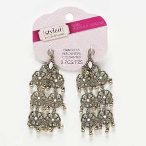 Focal, acrylic and antiqued brass-finished steel, ivory, 3x1-1/2 inches. Sold per pkg of 2.