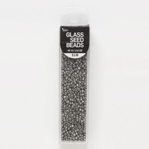 Seed bead, glass, pkg/40g, #11 round, opaque gunmetal.