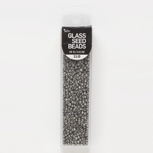 Seed bead, glass, pkg/40g, #11 round, opaque gunmetal. image number 0