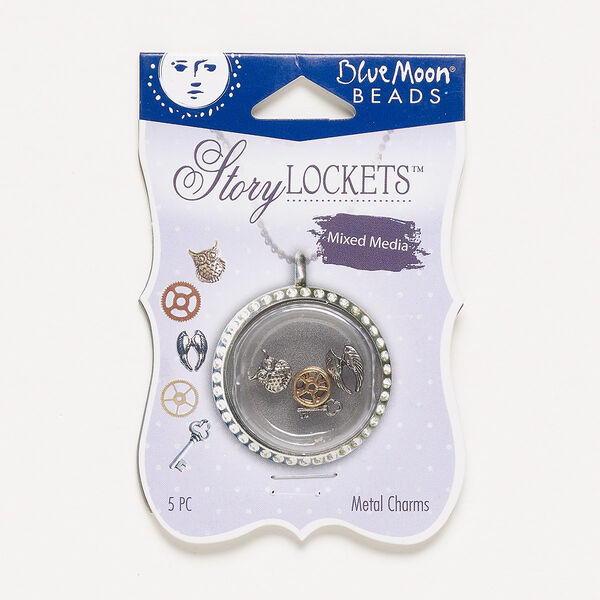Charm mix, gold- / antique silver- / copper-finished "pewter" (zinc-based alloy), assorted undrilled shapes. Sold per pkg of 5. image number 0
