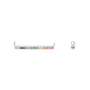 Connector, rhodium-plated sterling silver and cubic zirconia, multicolored, 19.5x1.5mm bar with 2 loops. Sold individually.