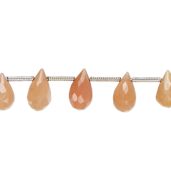 Peach moonstone 1pkg19, hand-cut top-drilled faceted briolette bead natural B grade, 7x4mm-10mm image number 0