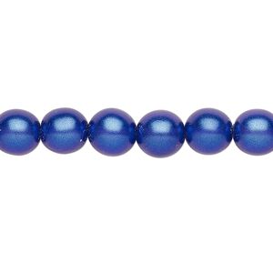 Bead, Czech pressed glass, pearlized dark blue, 8mm round. Sold per 15-1/2" to 16" strand, approximately 50 beads.